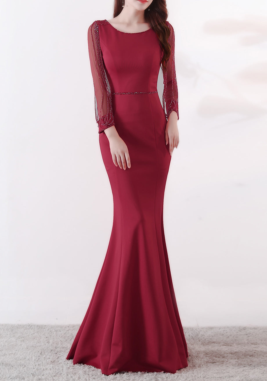 Bridal toast autumn long-sleeved rhinestone chain mermaid long evening dress 6