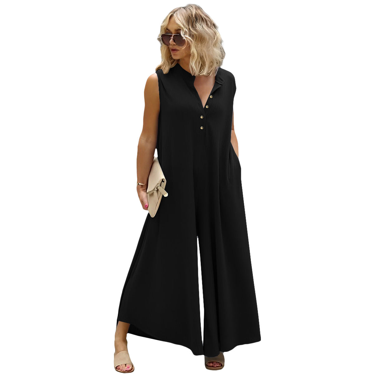 Plus Size Women's Fashion Casual Button Down Jumpsuit 15