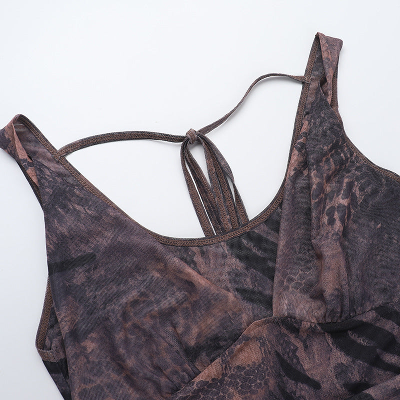 Women Street Sexy Hollow Print V-Neck Plunging Halter Backless Dress 14