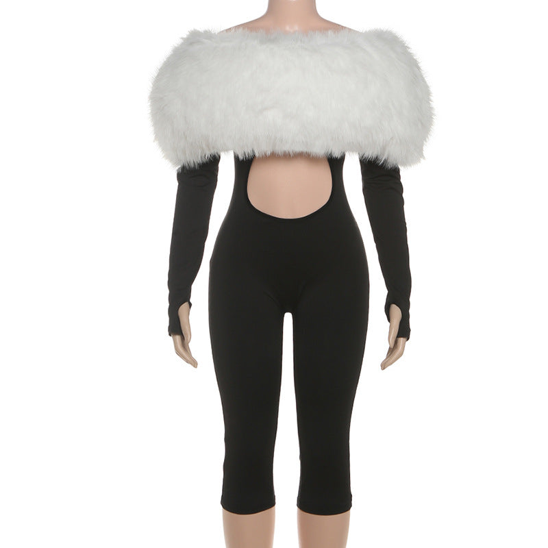 Women Autumn Furry Patchwork Jumpsuit 6