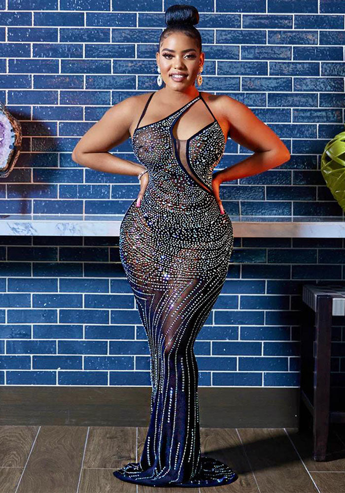 Women'S Fashion Mesh Beaded Sleeveless Straps V-Neck Maxi Dress