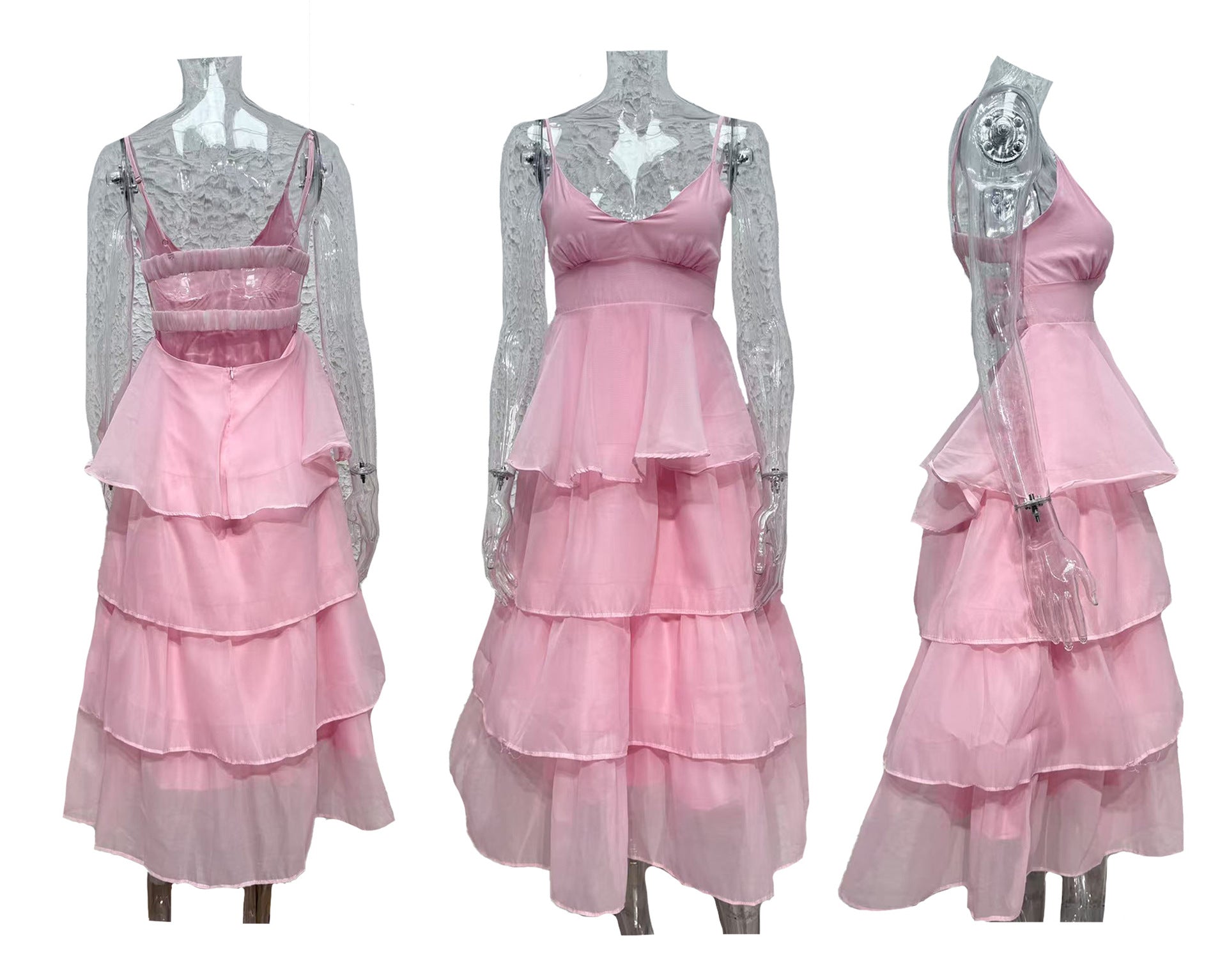 Women sexy Backless suspenders pleated lace dress 11