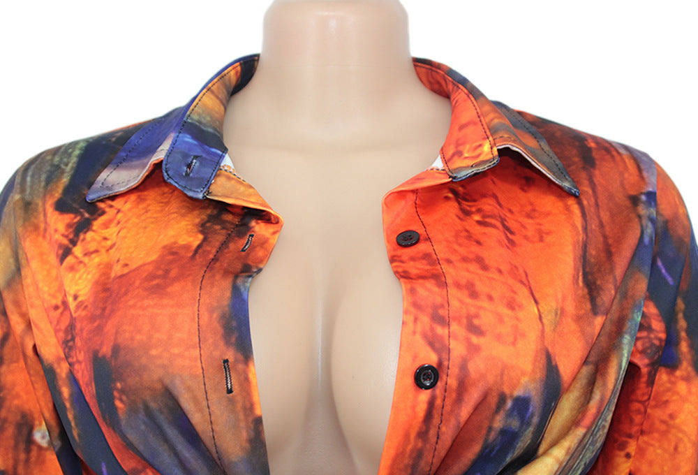 Women Turndown Collar Long Sleeve Printed Casual Two-piece Set 14