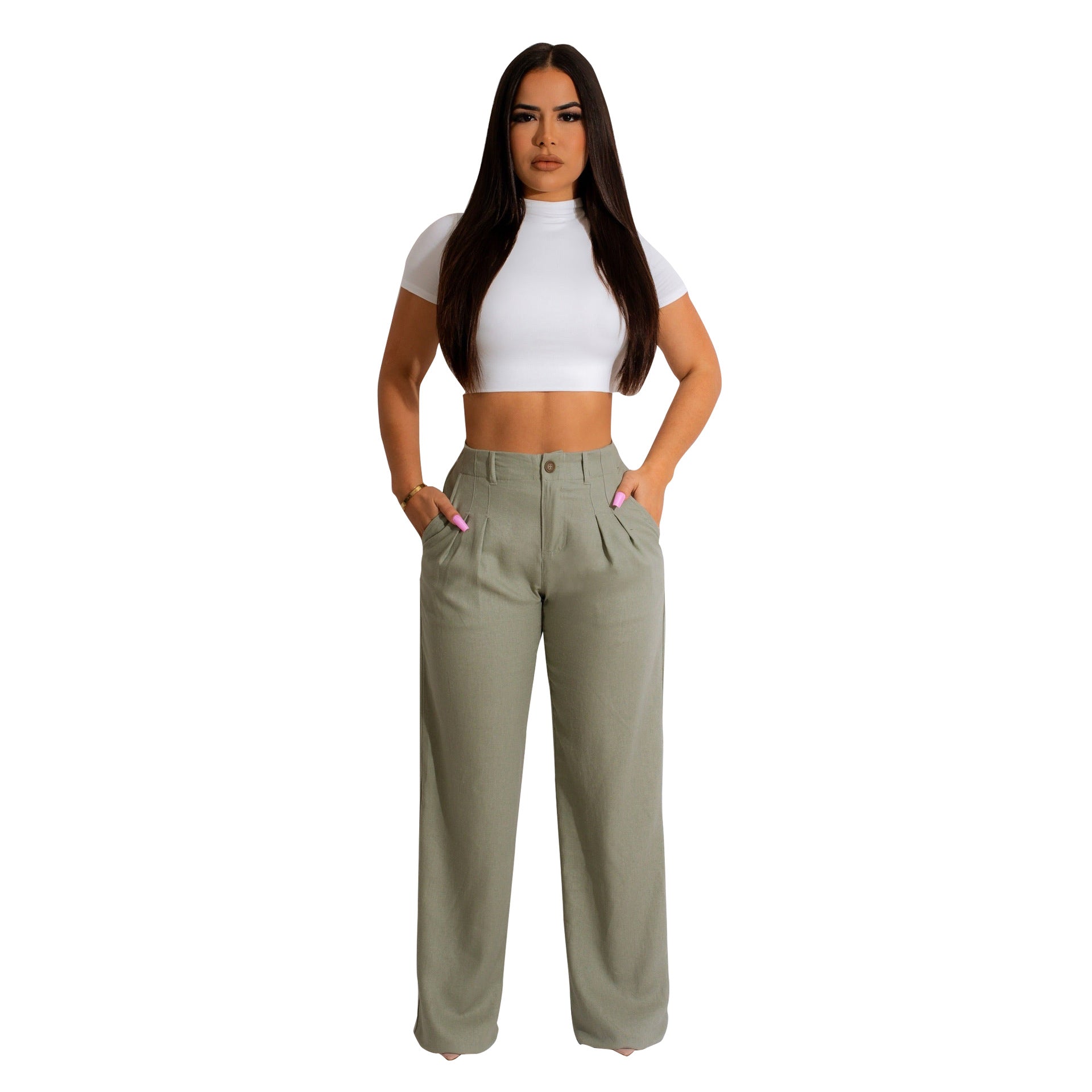 Women's Linen Cotton Casual Pants Breathable Straight Pants Linen Trousers Summer 15