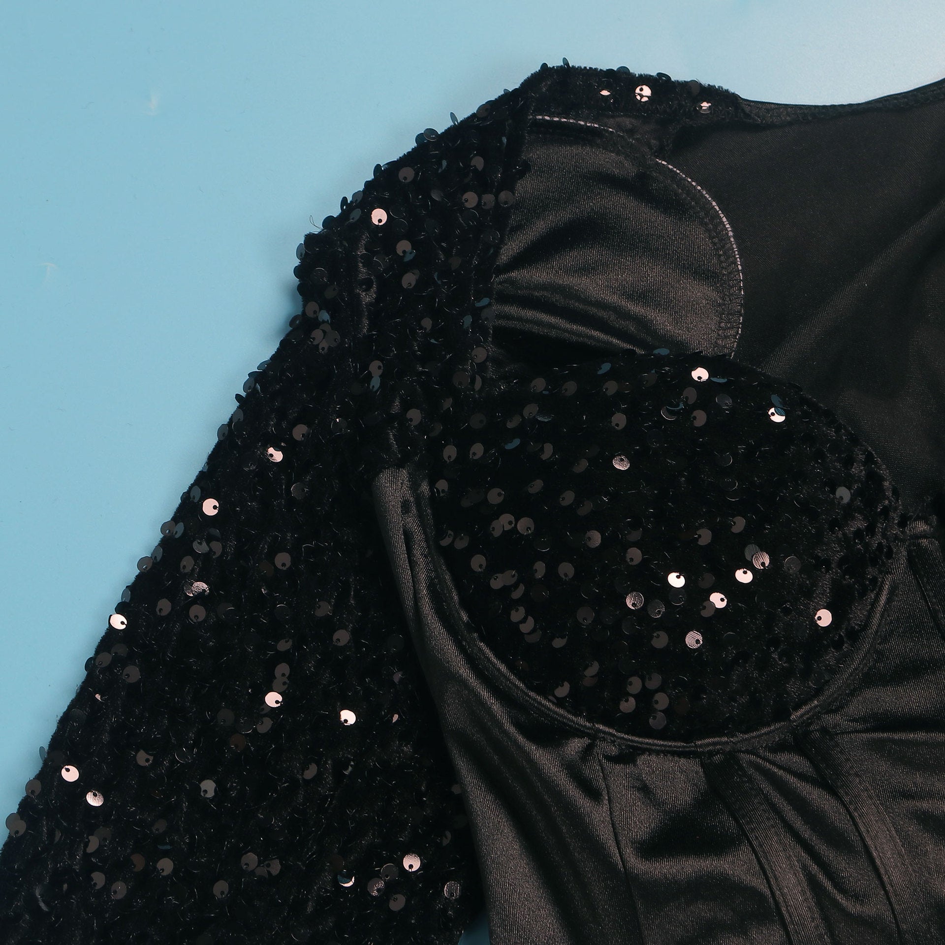 Sexy Square Collar Tight Fitting Stretch Sequin Slit Bodycon Dress 36