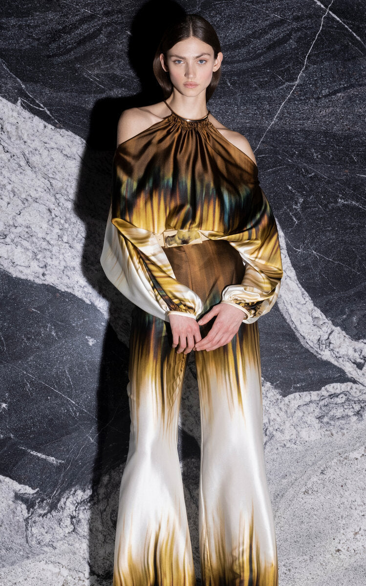 Summer Women's Printed Off Shoulder Top Slim Fit Wide Leg Pants Casual Chic Two Piece Set 28