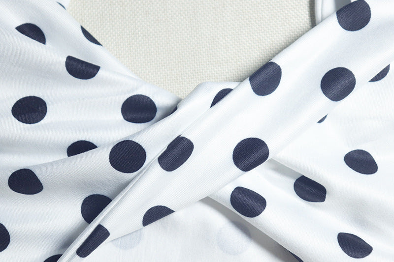 Women's fashion polka dot print sexy hollow off-shoulder short-sleeved casual bubble dress 6