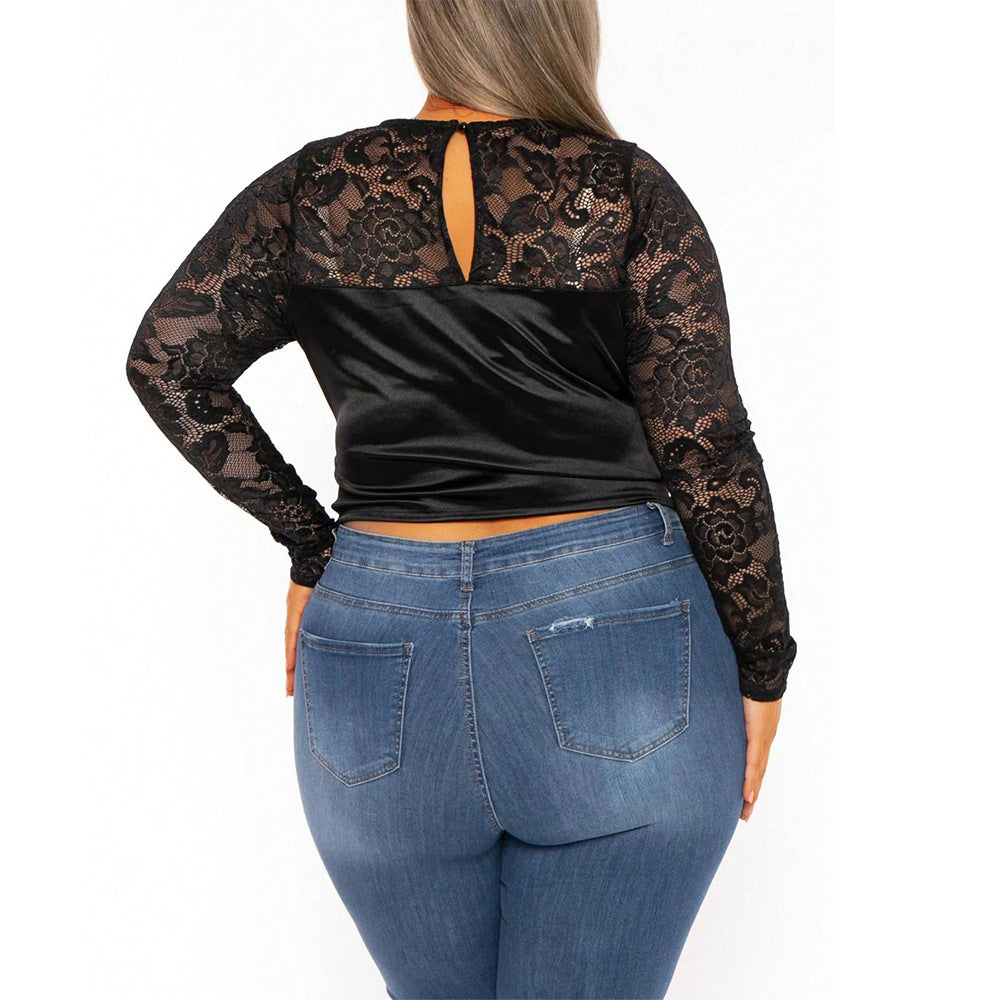 Elegant Lace Patchwork Long Sleeve Slim Top Outdoor Wear 4