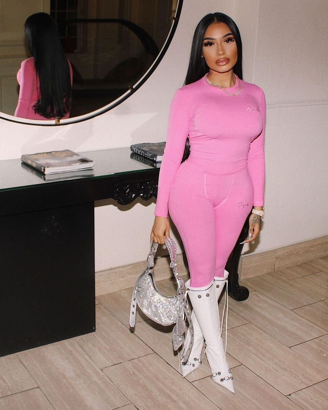 Women Solid Long Sleeve Top and Pant Two-piece Set 5