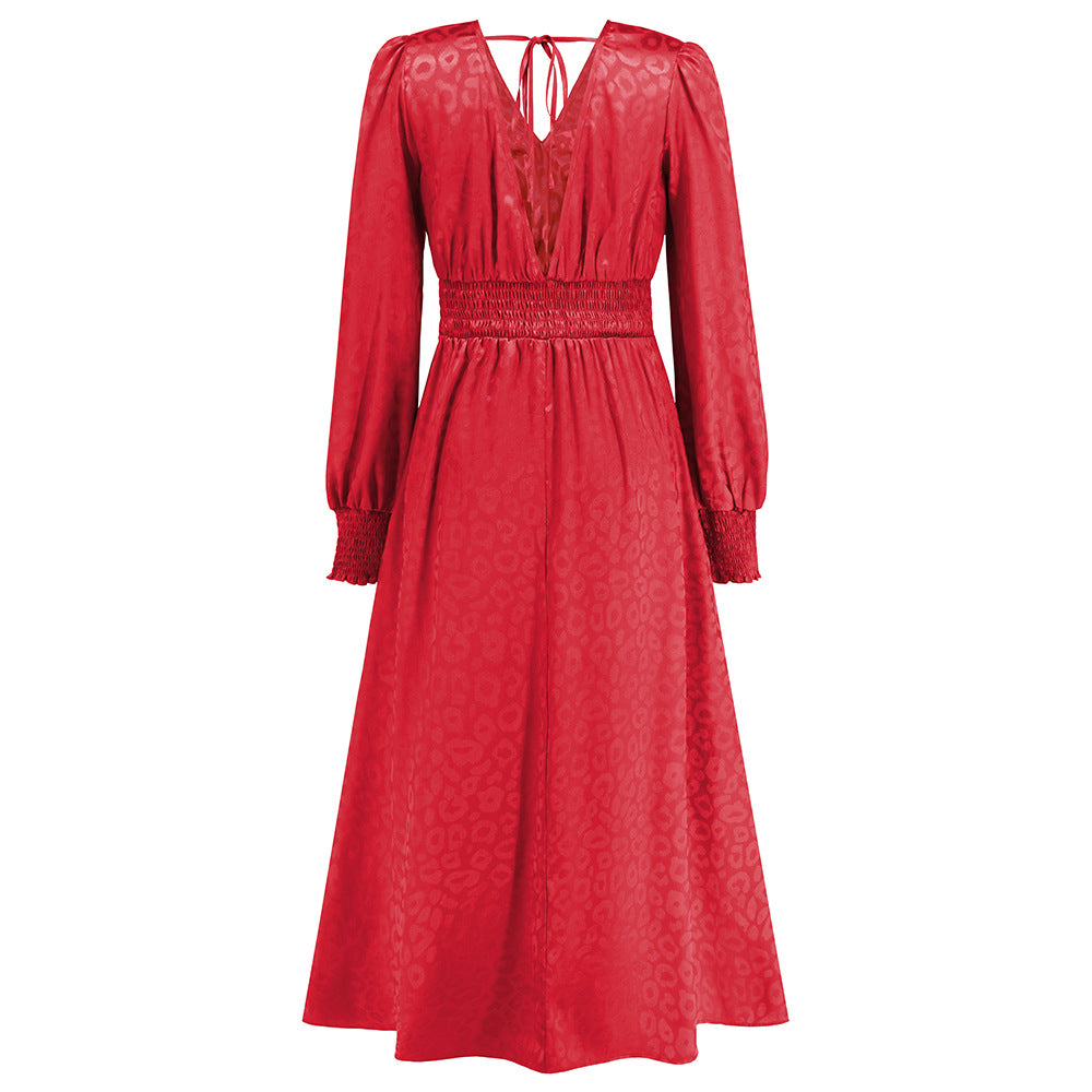 Plus Size Women V Neck Long Sleeve Leopard Print Dress 24