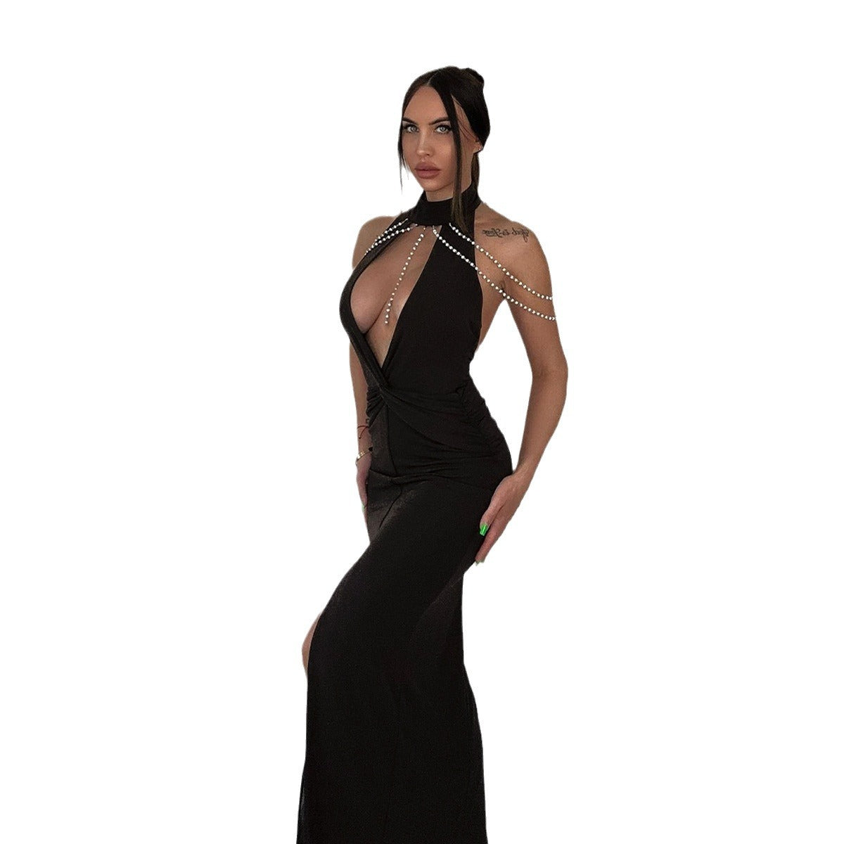 Women's Spring Fashion Sexy Hollow Low Back Slit Long Dress 6