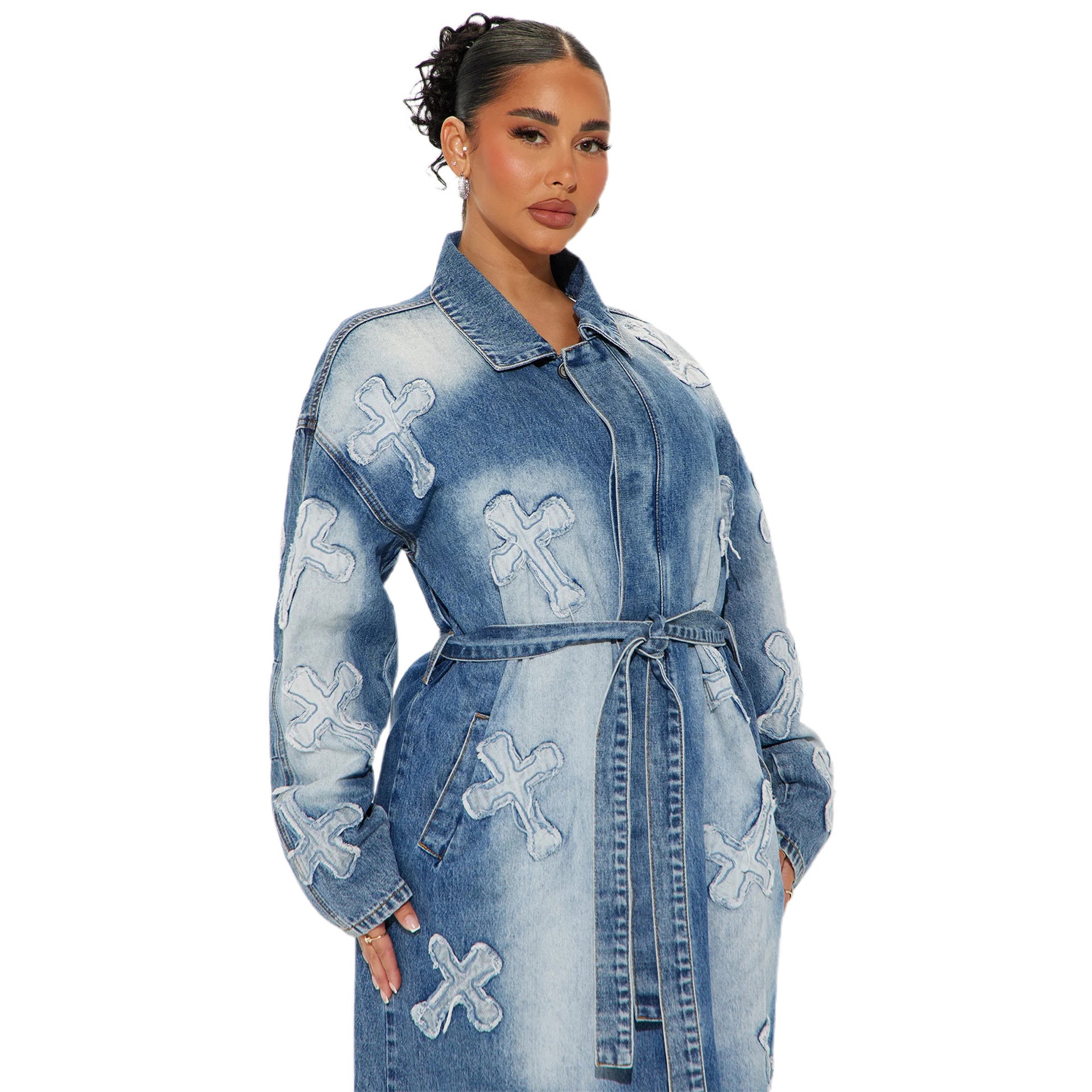 Women Cross Embroidered Denim Jacket 4