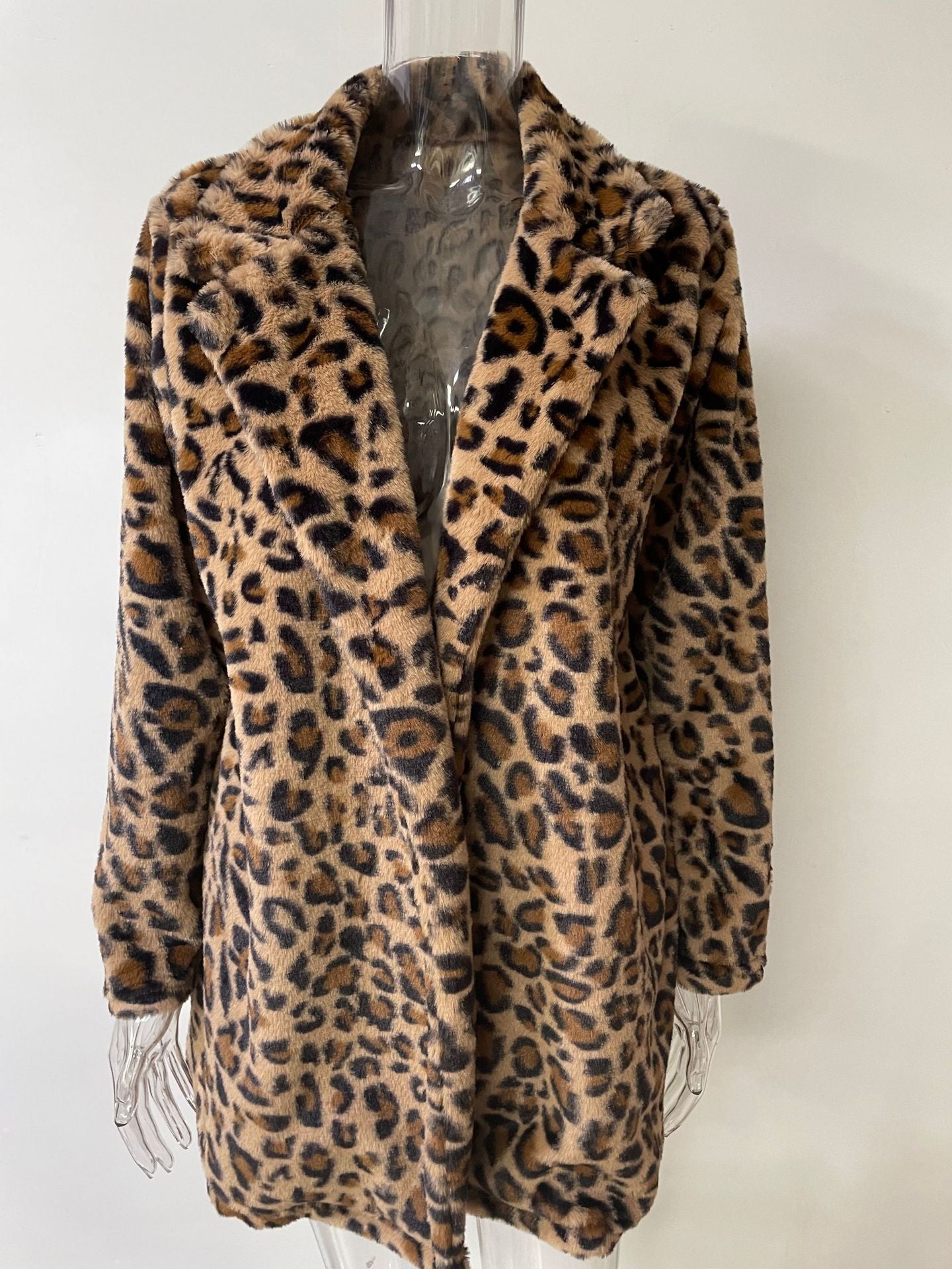 Autumn Winter Leopard Print Women'S Fashion Chic Faux Fur Loose Jacket With Pockets 9