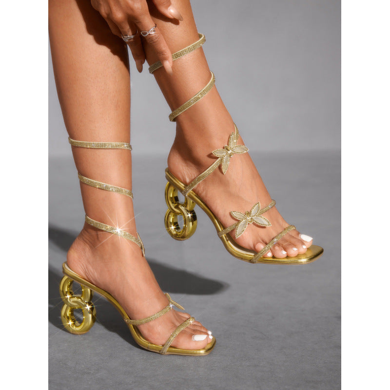 Women Sexy Rhinestone Butterfly High-heeled Sandals 3