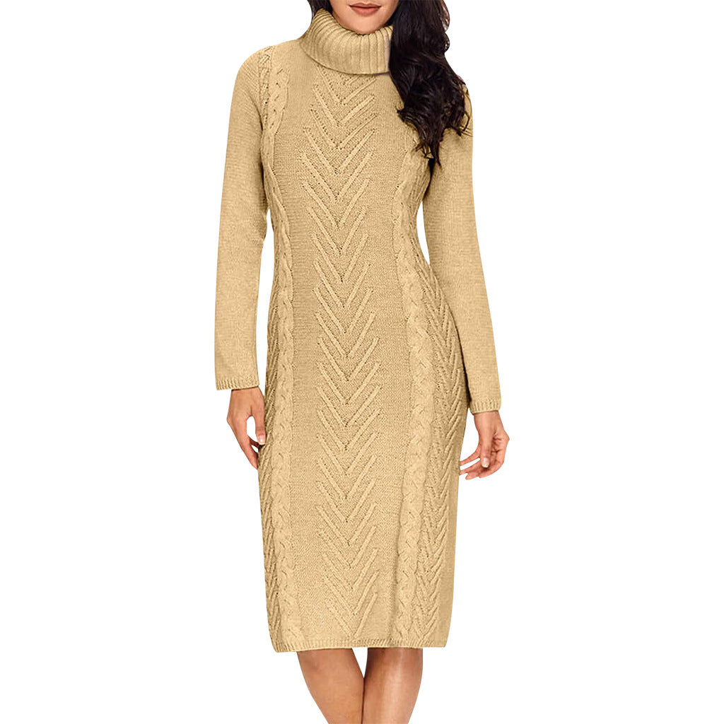 Women Sexy Solid Round Neck Sweater Dress 10