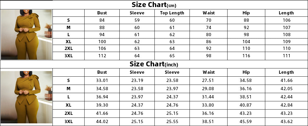 Fashion Women's Winter Fashion Chic Solid Color Long-Sleeved Top Pants African Suit 9