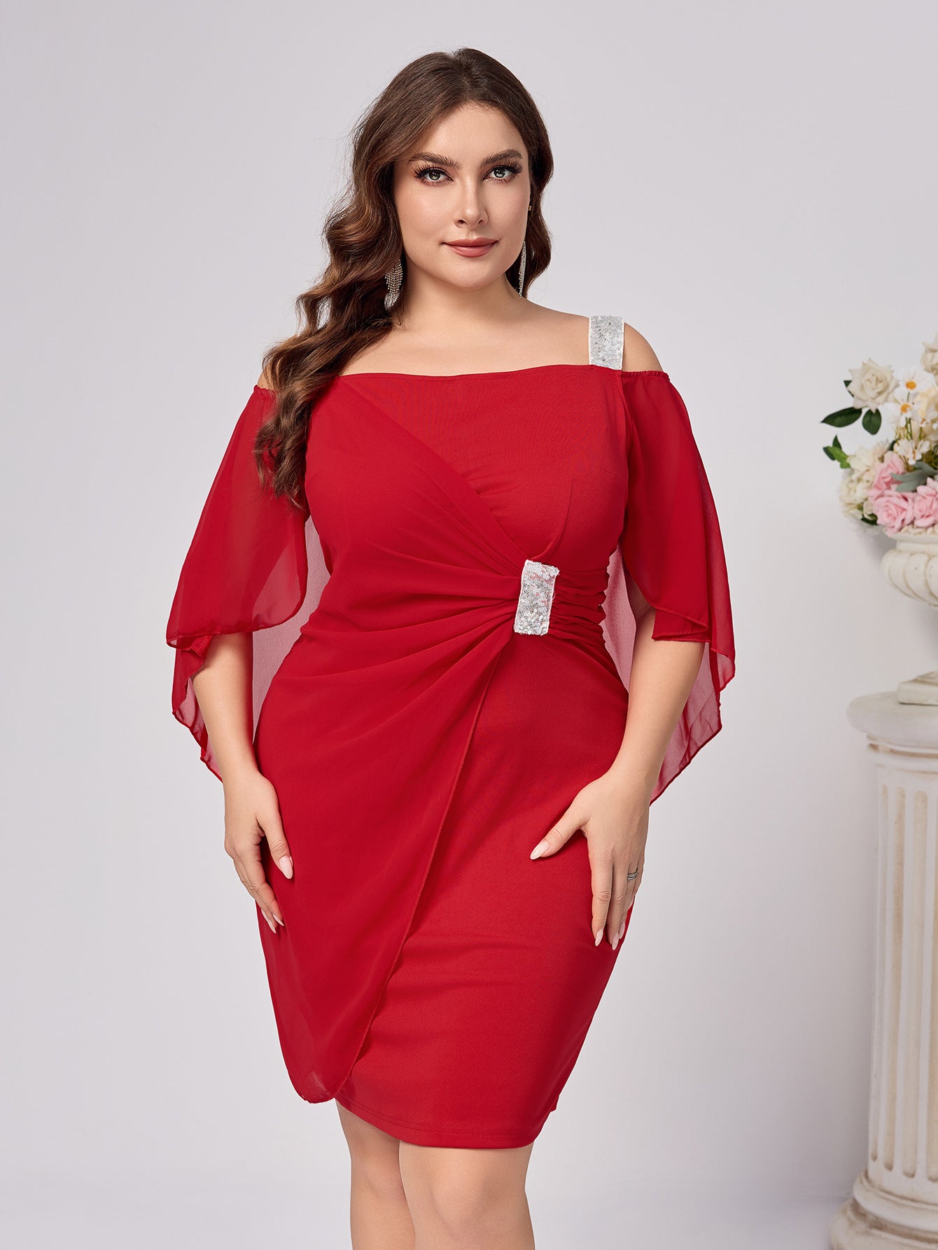 Plus Size Women Sleeve Strap Dress