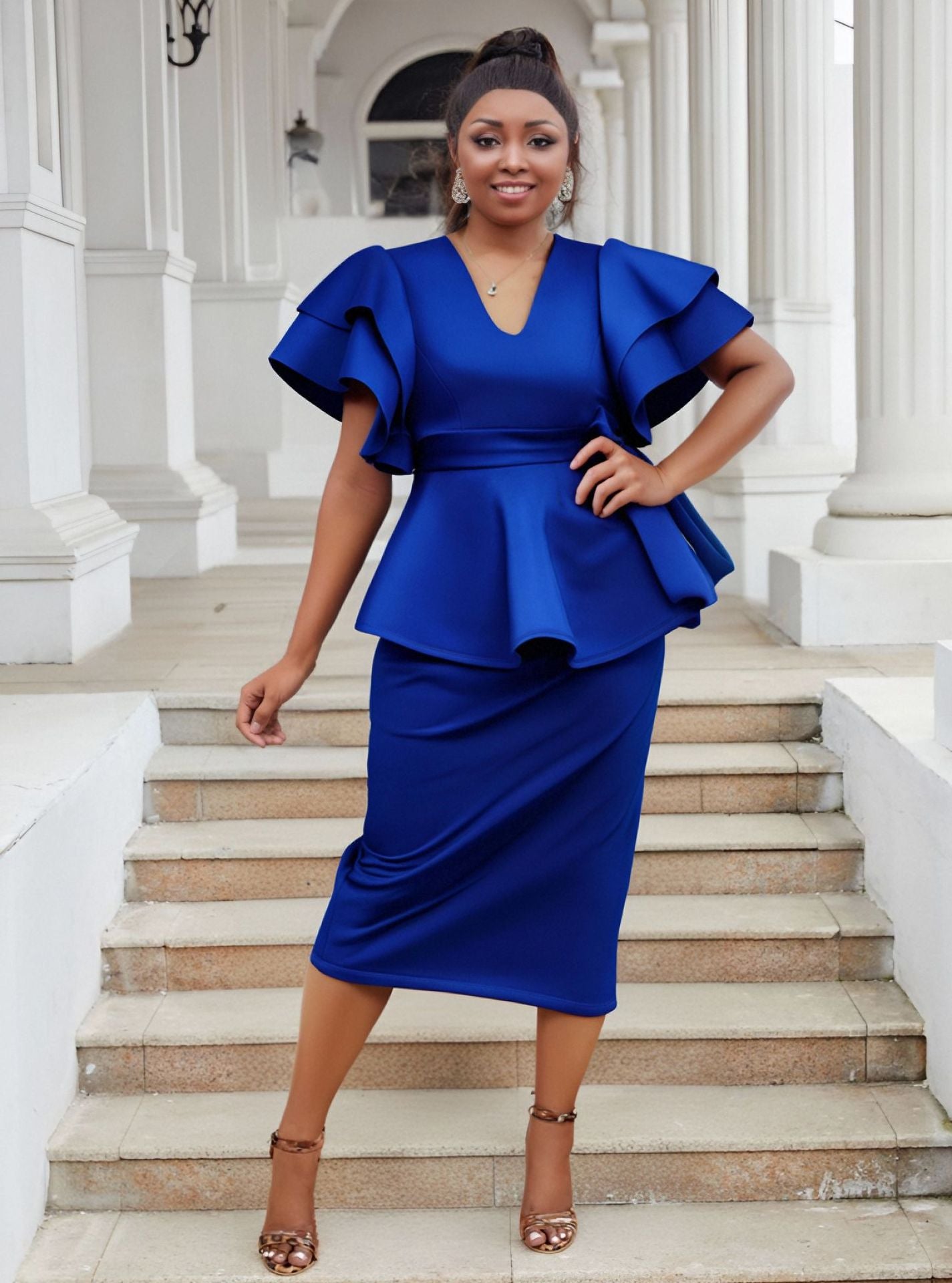 Plus Size Women Elegant Ruffle Dress 5