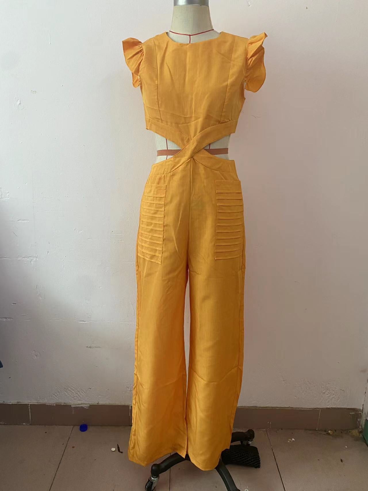 Women Summer Round Neck Ruffled Loose Jumpsuit 16