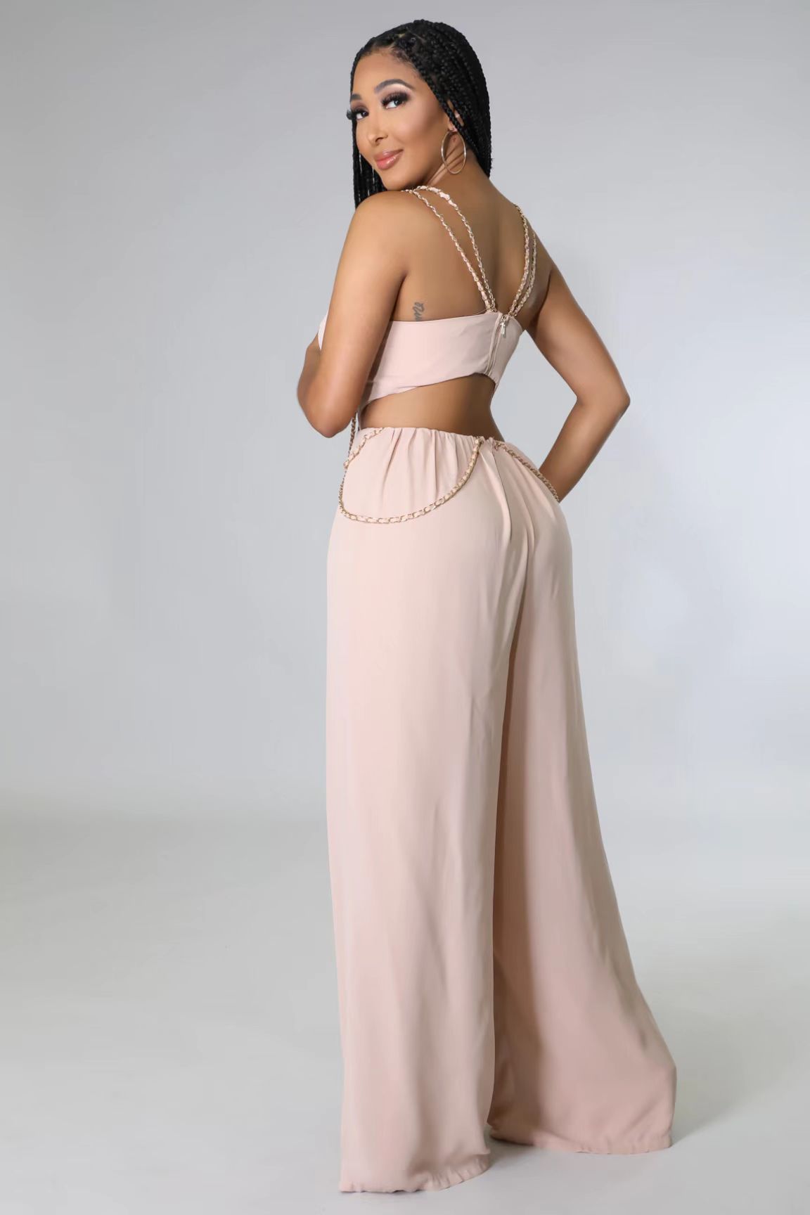 Pink Chain Strap Fashion Sexy Wide Leg Jumpsuit 4