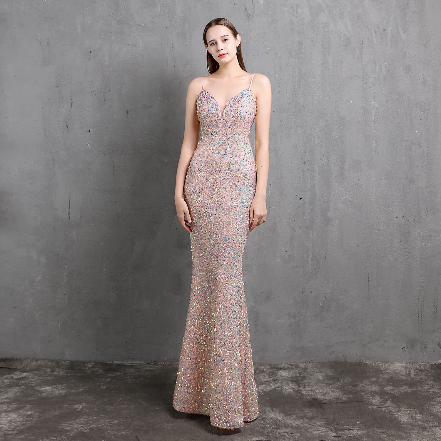 Women Heavy Crafts Colorful Sequins Long Party Evening Dress 9