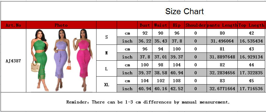 Women'S Fishnet And Fringed Knitting Casual Two-Piece Skirt Set 12