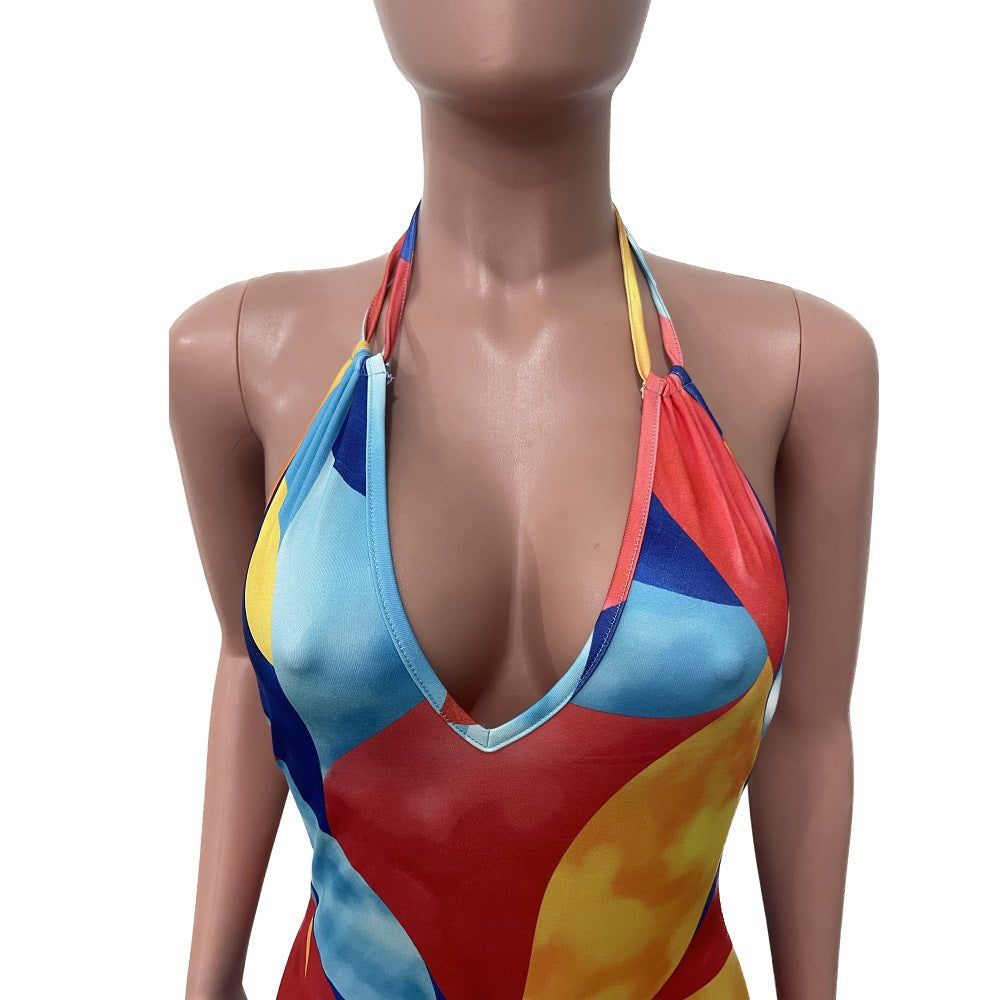 Women's Fashion Digital Print Halter Neck Maxi Dress 9