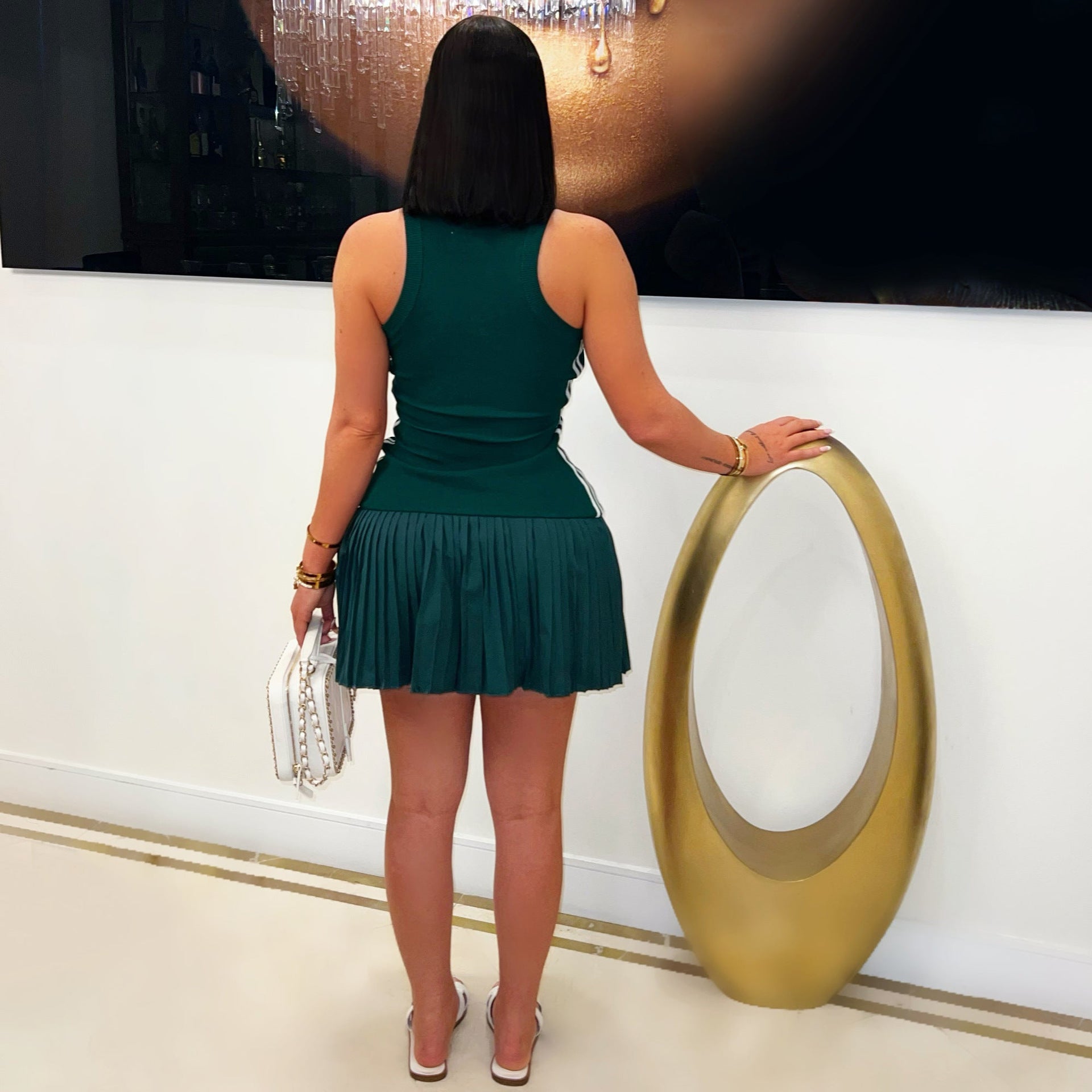 Women sexy striped pleated dress 12