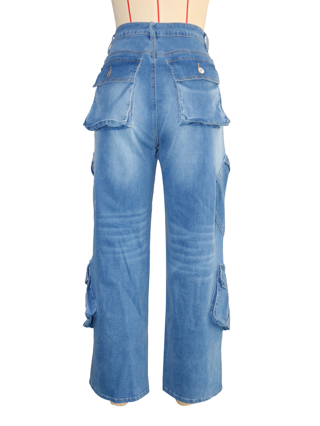 Fashion Light Blue Multi-Pocket Loose Denim Pants 7