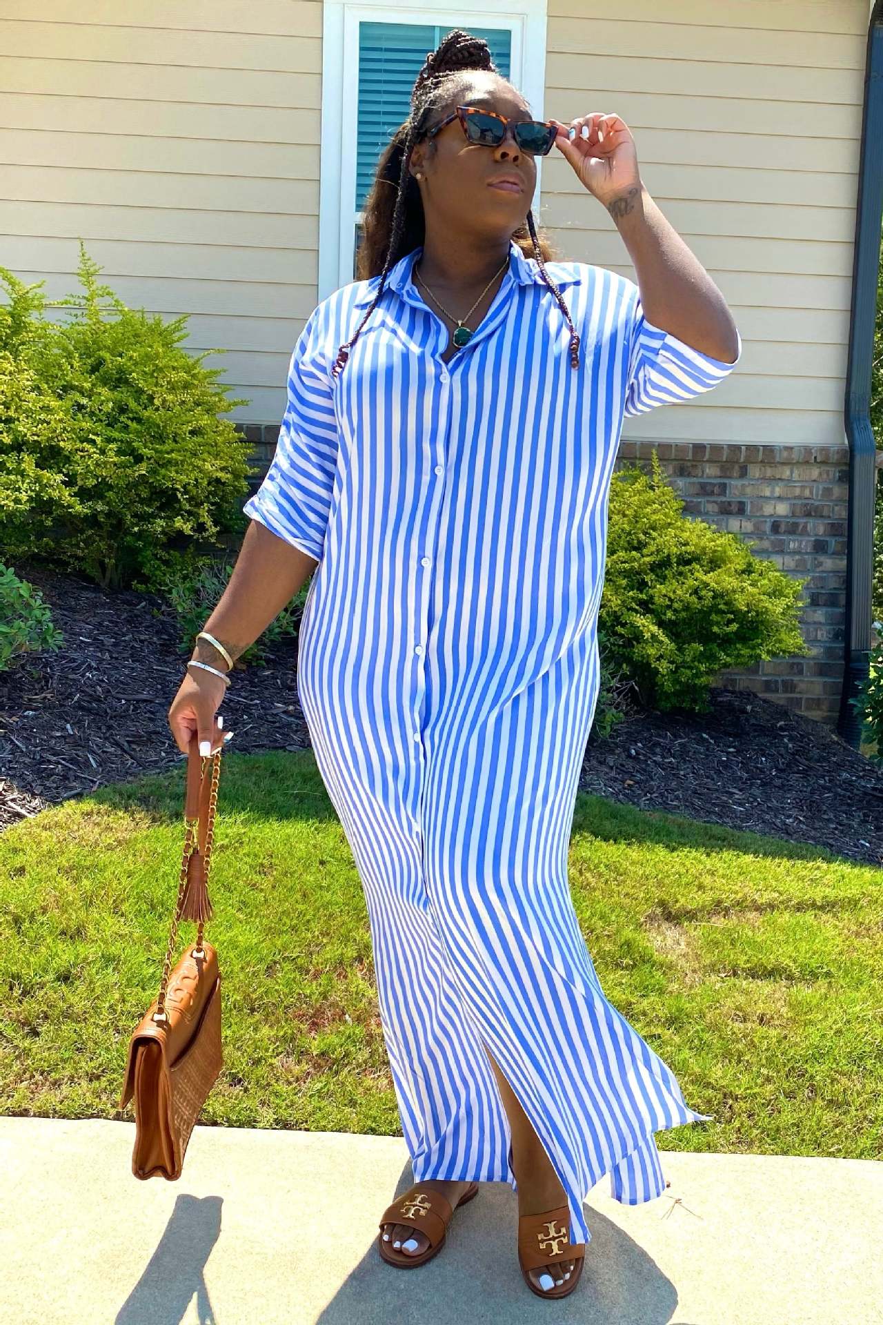 Womens Striped Shirt Long Casual Dress 5