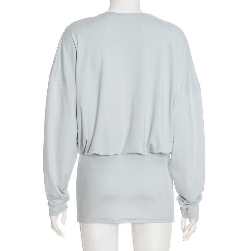 Women's Autumn Street Sexy Deep V Bat Sleeves Long Sleeve Dress 8