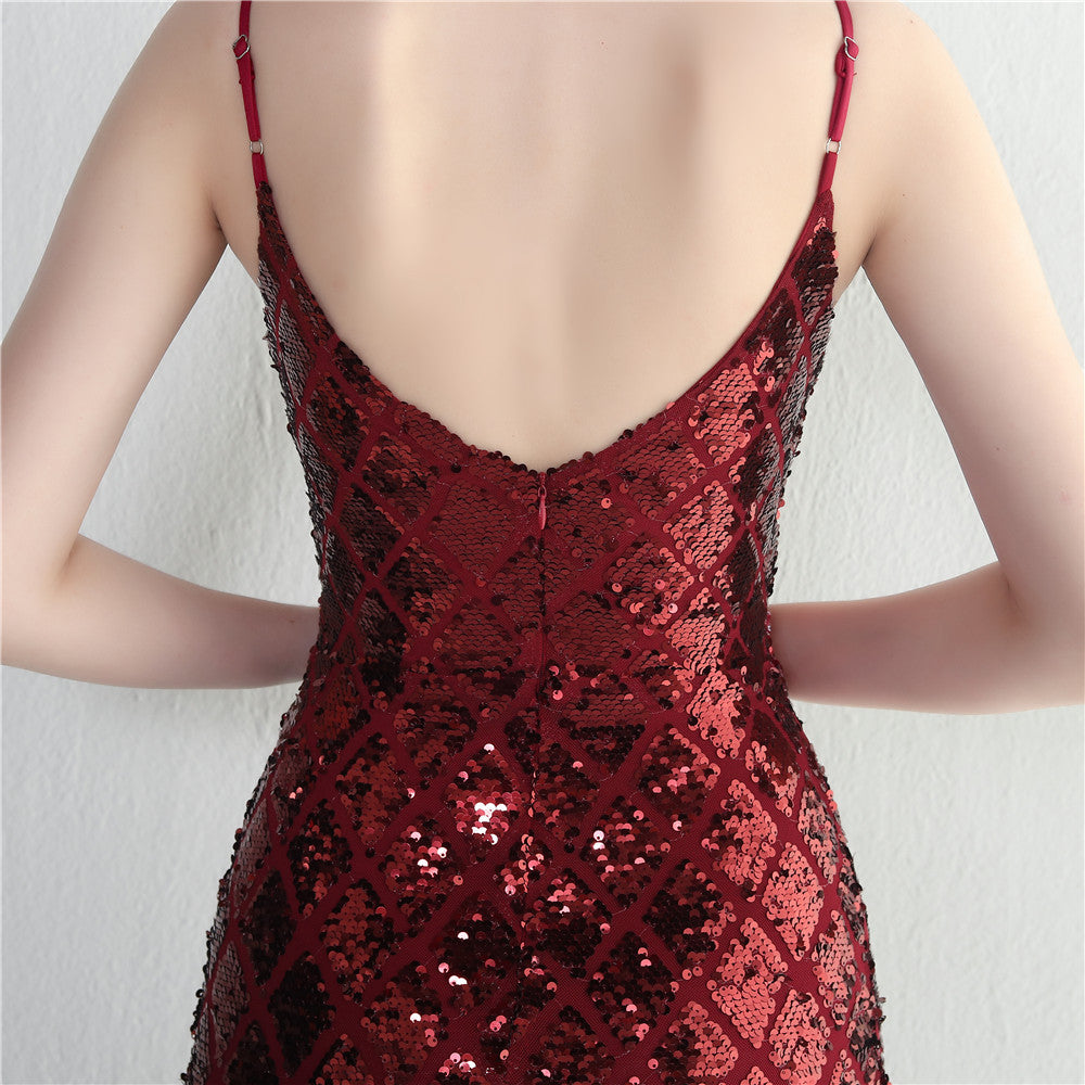 Sequined Strap Slit Bodycon Sexy Long Evening Dress 30