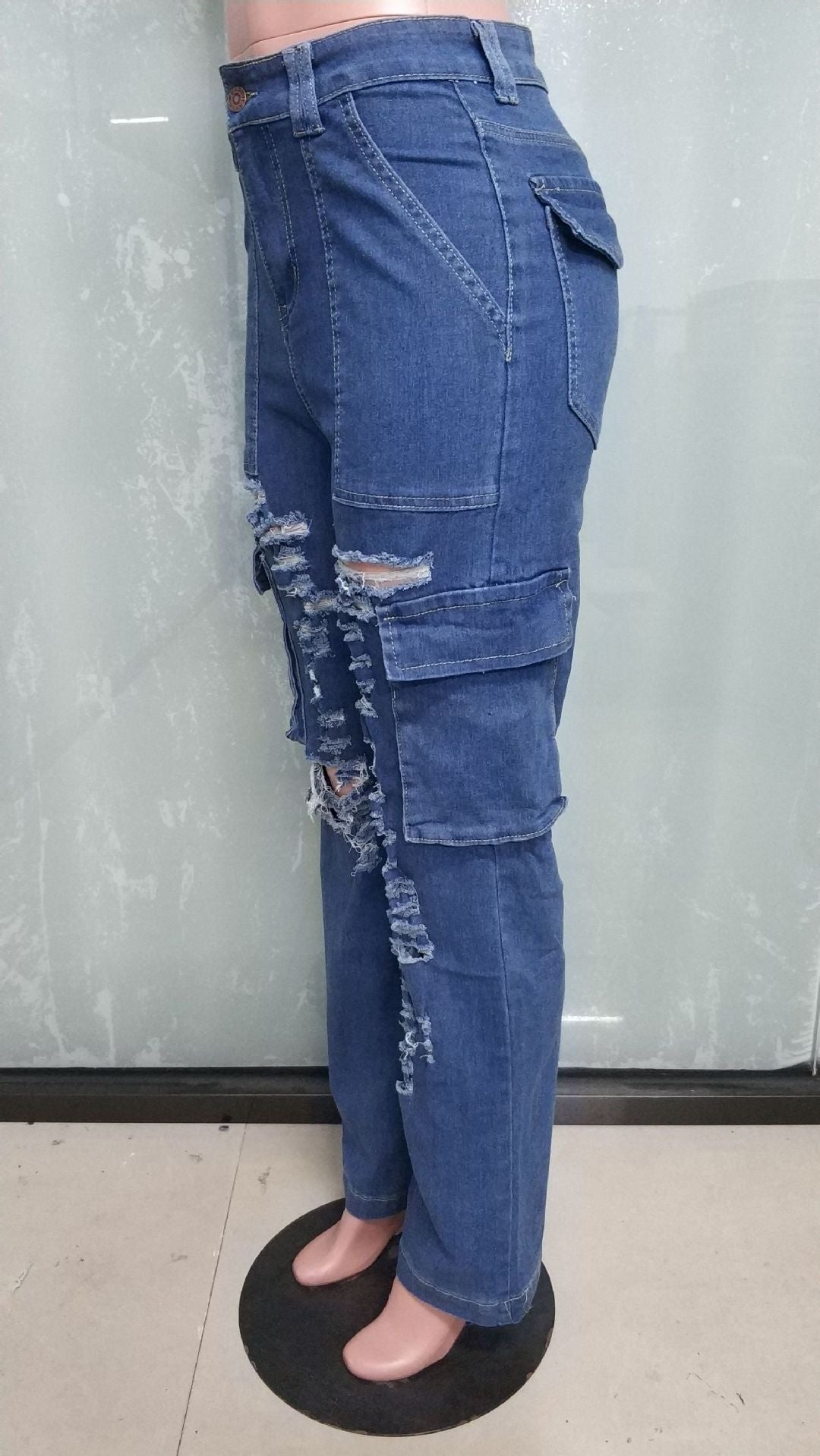 Women Summer Organ Bag Loose Ripped Denim Pant 10