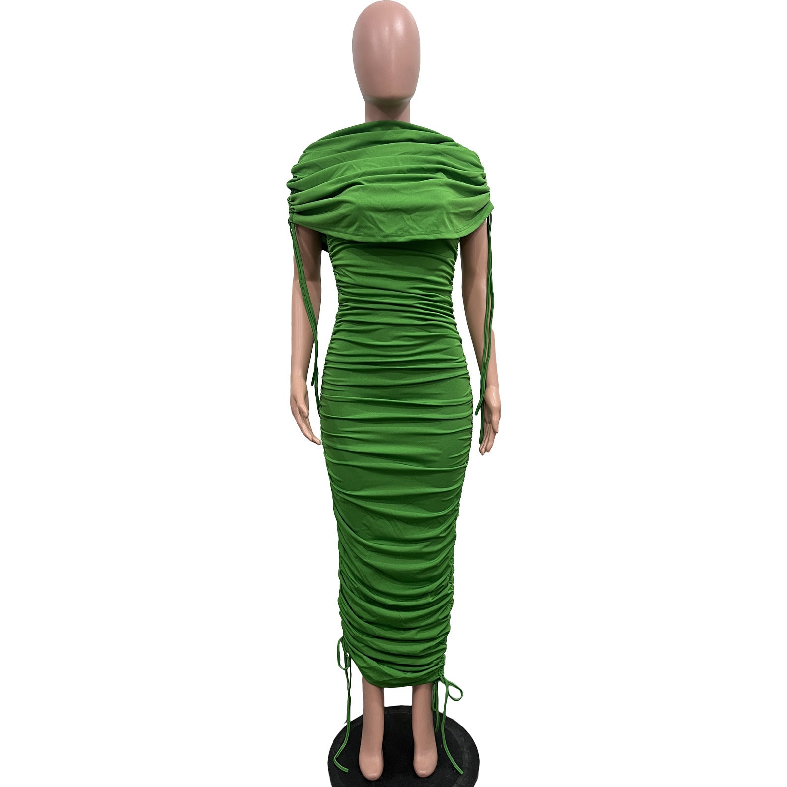 Women Solid Pleated Drawstring Zip Irregular Dress 27