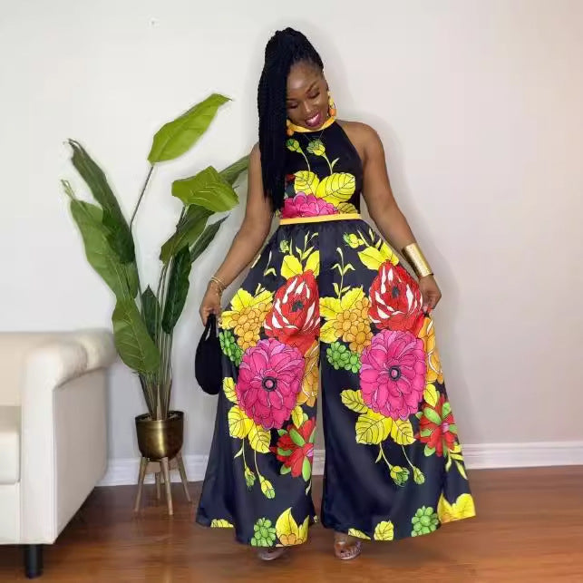 Women Printed Sleeveless Wide Leg Jumpsuit 4