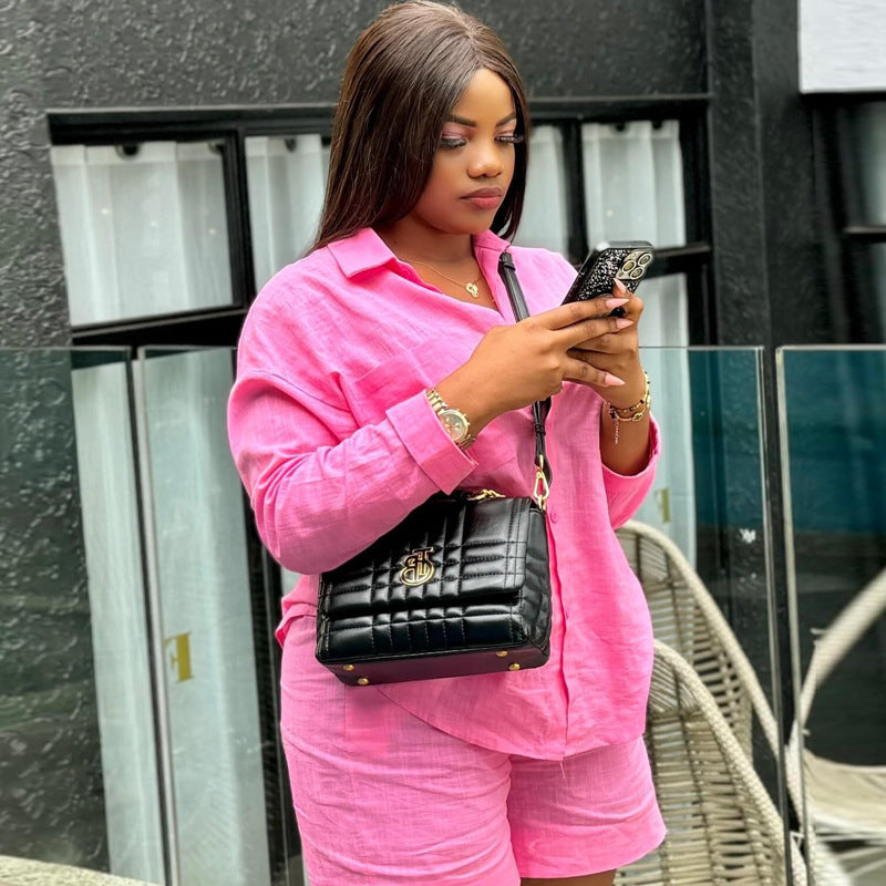 Plus Size Women Africa Spring Summer Casual Shirt and Shorts Two-Piece Set 4