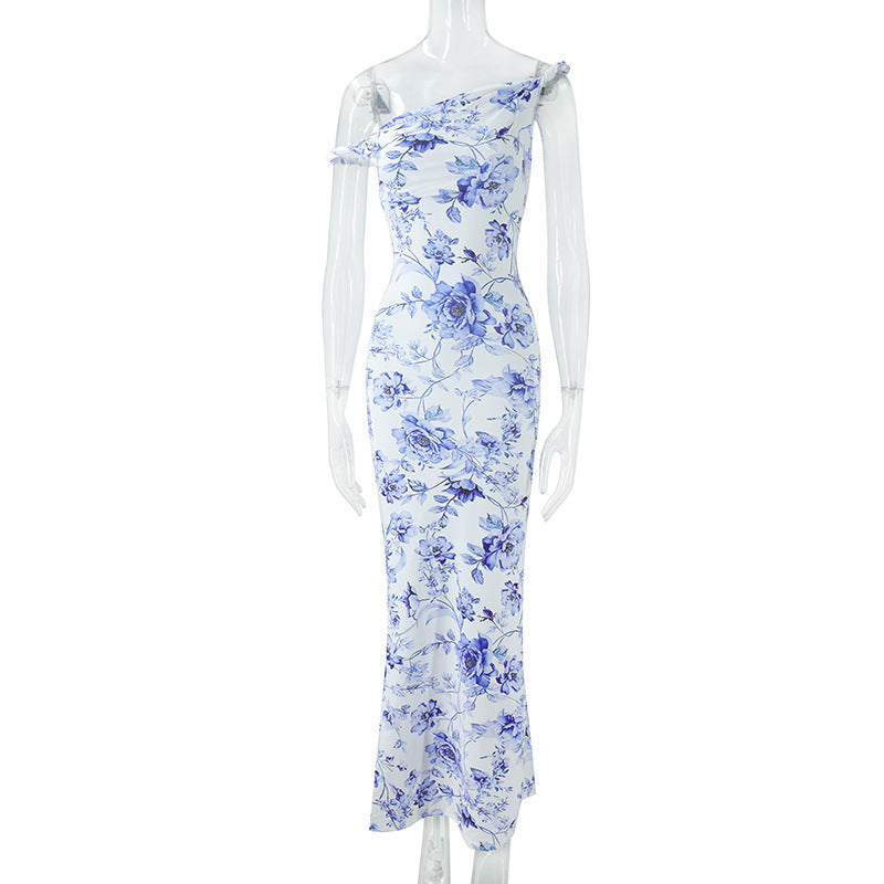 Women's Summer Off Shoulder Printed Bodycon Long Dress 9