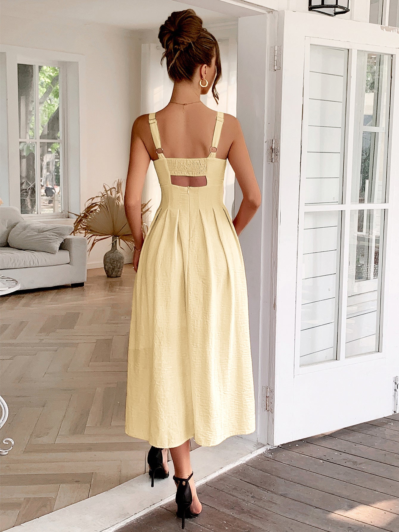 Spring/Summer Women's Chic Elegant Strappy Pleated Long Dress 5