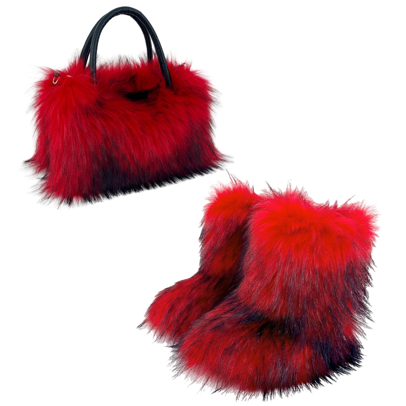 Women Spring Furry Mid-Tube Snow Boots Furry Tote Bag Two-Piece Set 7