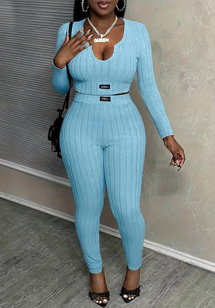 Women's Knit Long Sleeve Casual Two-Piece Pants Set