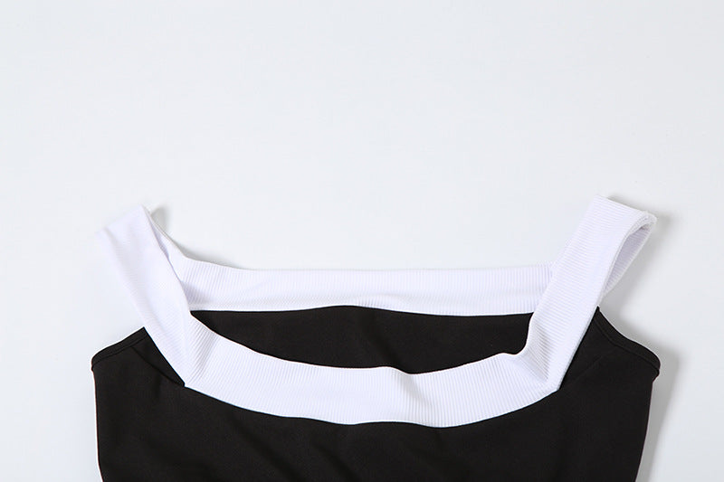 Winter Sexy Off Shoulder Strapless Crop Top High Waist Contrast Slit Skirt Two Piece Set 9