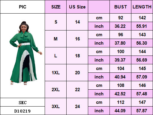 Plus Size Women lace-up long sleeve color matching pleated dress 11