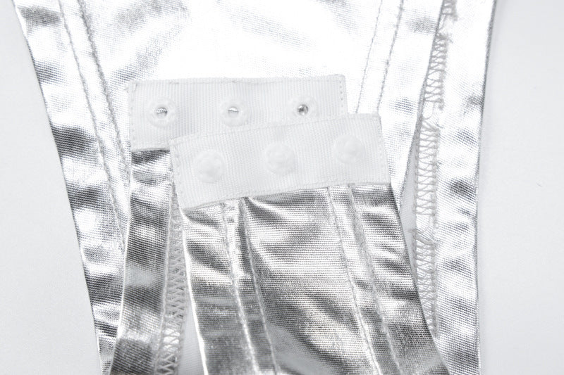 Summer Women's Fashion Metallic Drawstring Bodysuit Drawstring Bodycon Women's Suits 11