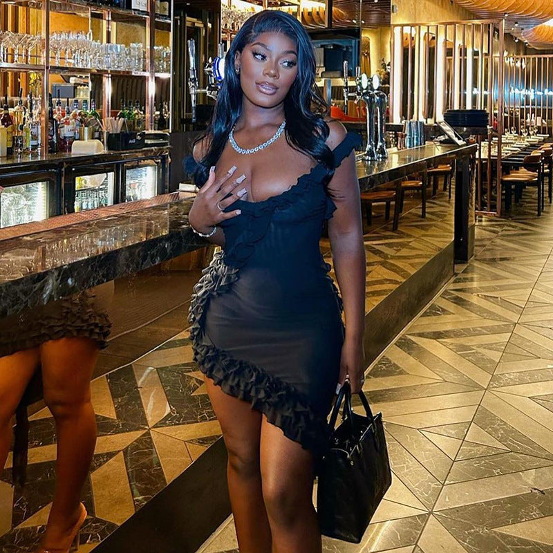 Summer V-neck Sexy Backless Ruffle Strap Dress 4