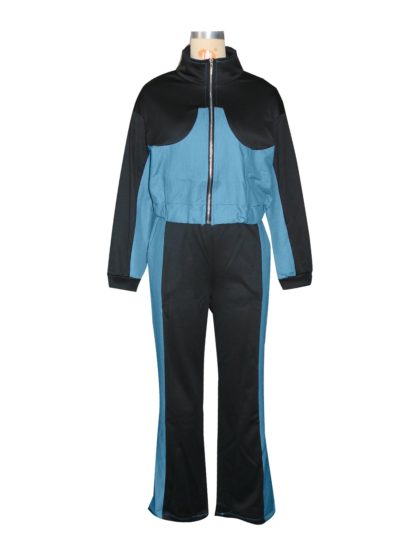 Women Fall/Winter Denim Patchwork Jacket Trousers Two Piece Set 11