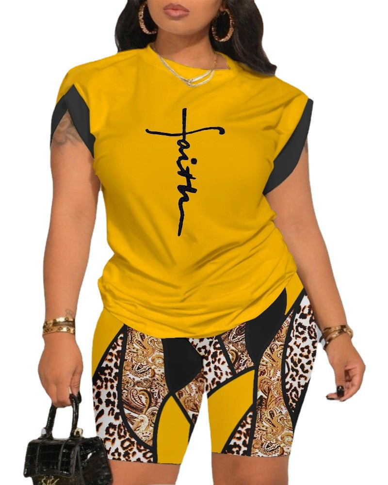 Two-piece summer fashion print T-shirt shorts set 17