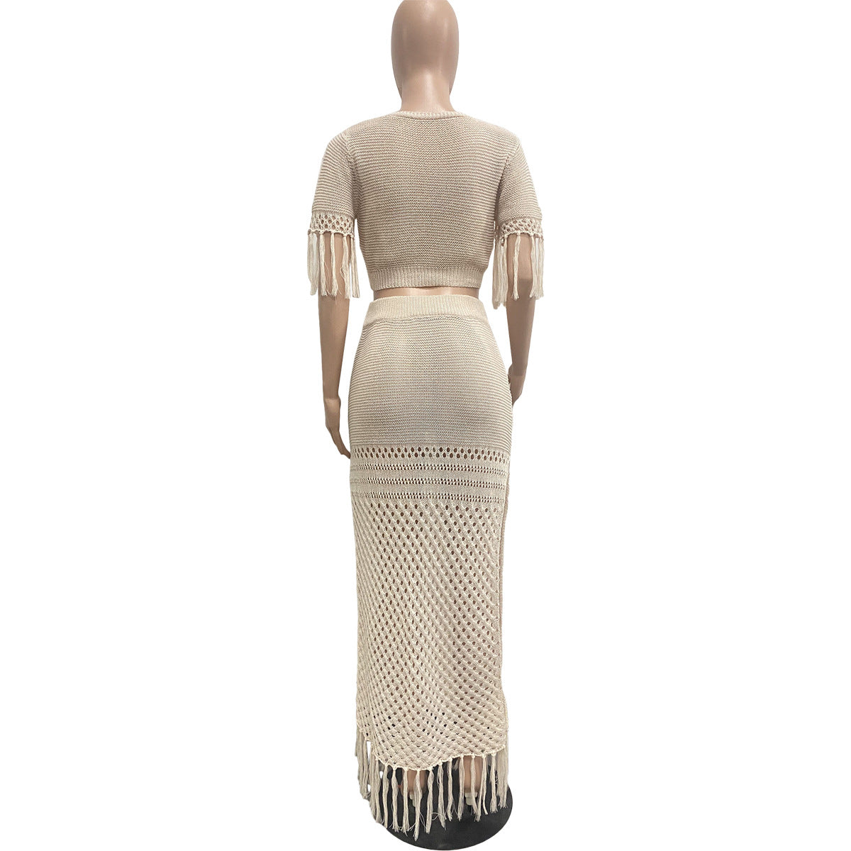 Ladies Casual Sexy Split Woolen Crochet Knitting Tassel Two-Piece Set 18