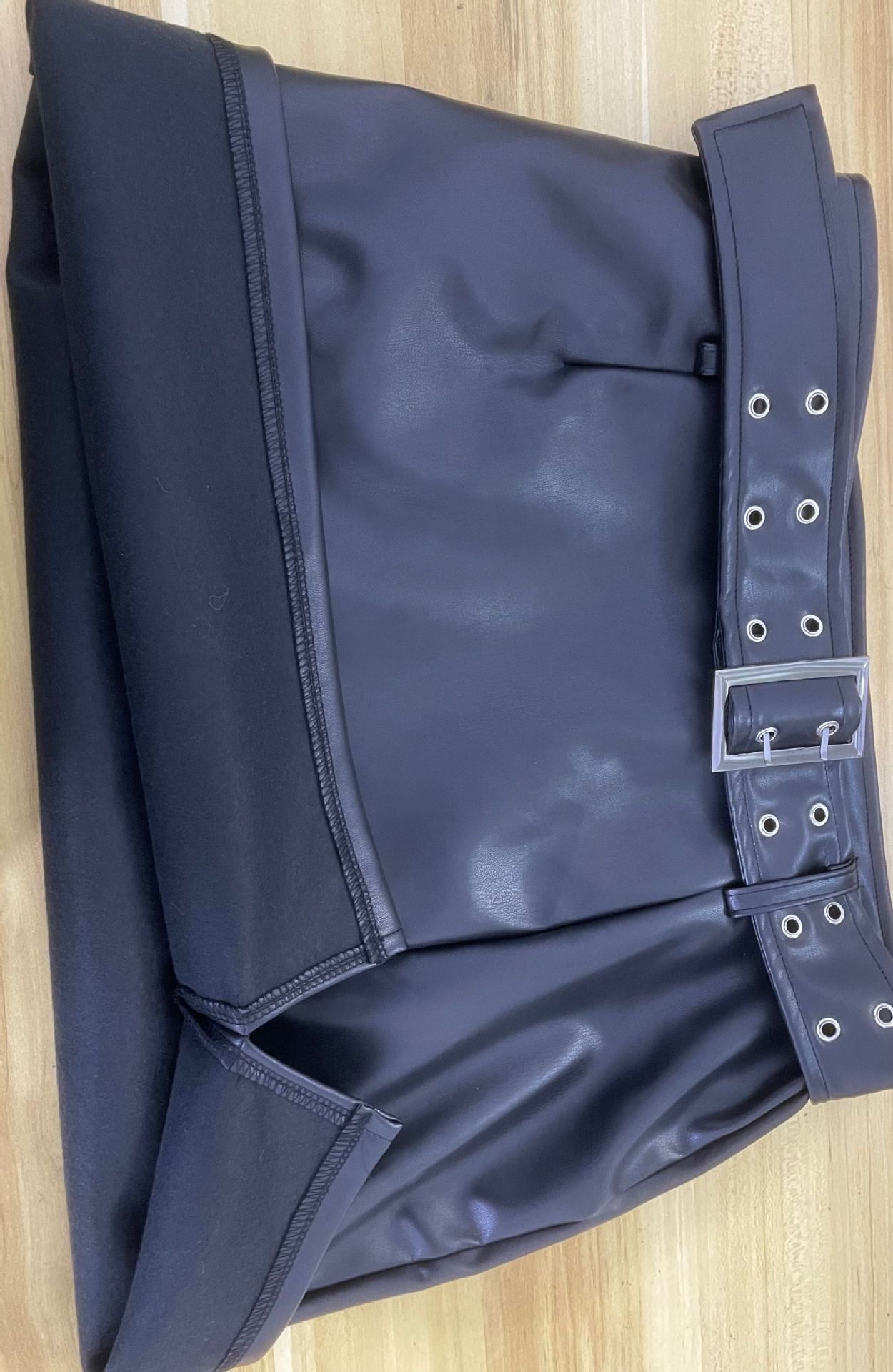 Women's Belt Pu Leather Bodycon Slit Short Skirt 8