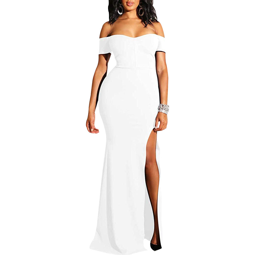 Sexy Fashion Solid Color Off Shoulder Split Dress