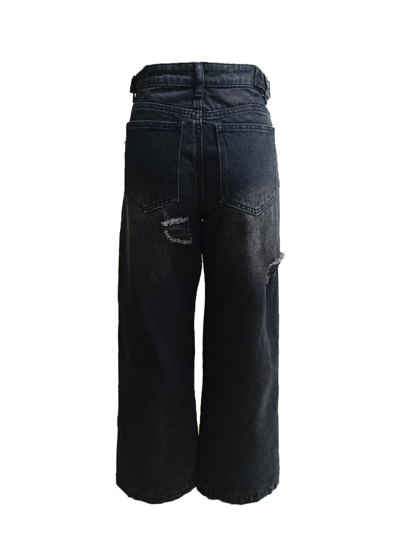 Women Ripped Waist Adjustable Denim Wide Leg Pants 7